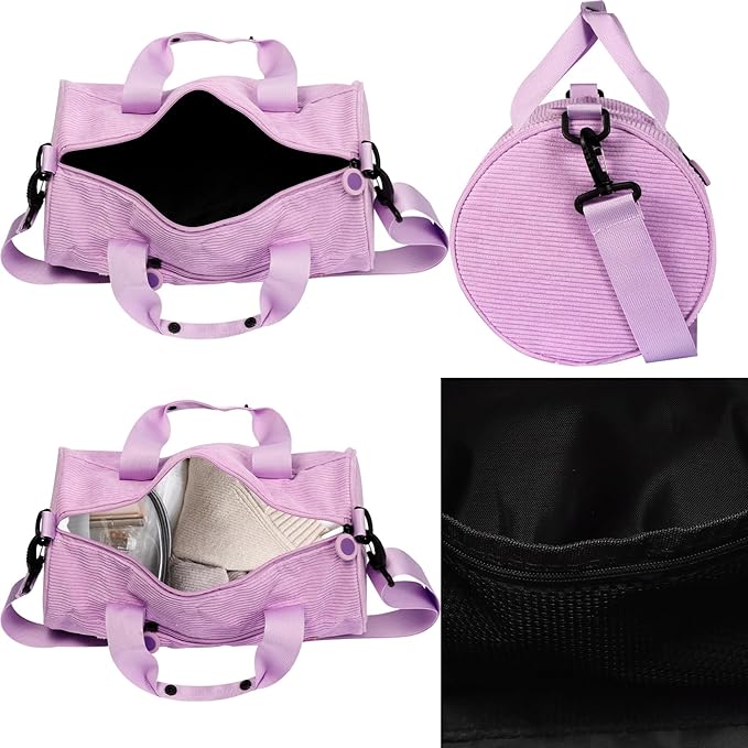 Dance Ballet Bag for Girls Sport Gym Duffle Bags Overnight Travel Bags Fun Dance Corduroy Chenille Letter Bag for Dancers (Purple)