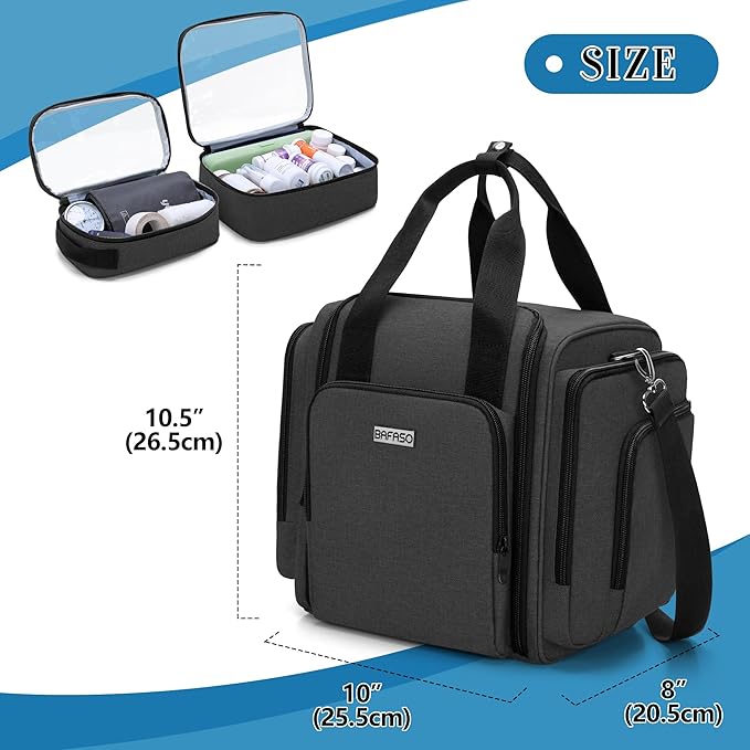 BAFASO Large Pill Bottle Organizer with 4 Inner Removable Pouches, Medicine Bag Come with Shoulder Strap (BAG ONLY), Black