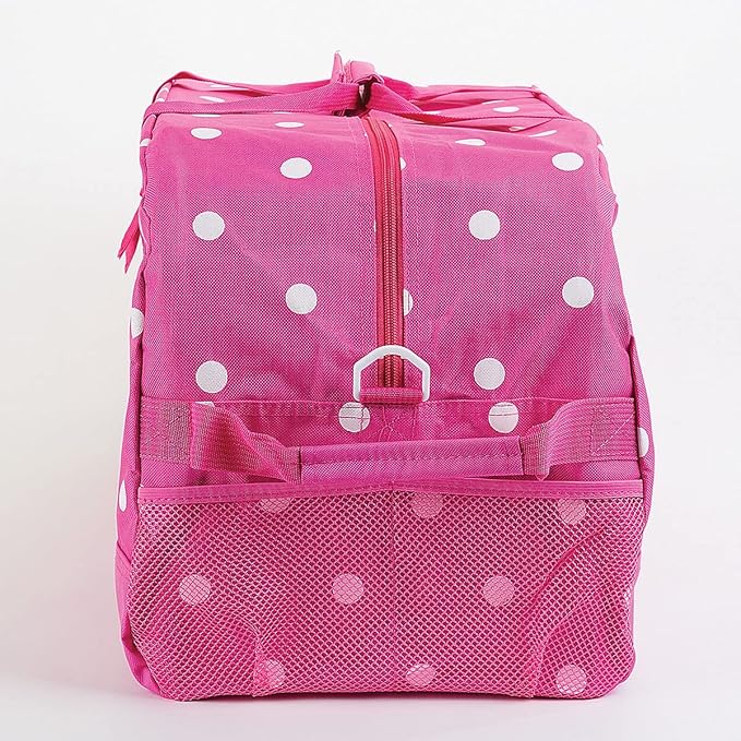 Lillian Vernon Personalized Duffel Bag for Kids, Roomy Pink & White Dots Weekender With Front & Side Compartment, Customizable Girls Sports & Travel Bags With Custom Name, 11" x 12" x 23"W