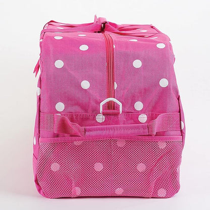 Lillian Vernon Personalized Duffel Bag for Kids, Roomy Pink & White Dots Weekender With Front & Side Compartment, Customizable Girls Sports & Travel Bags With Custom Name, 11" x 12" x 23"W