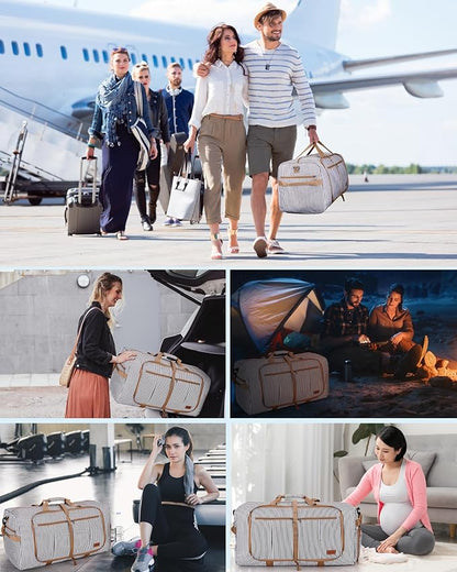 100L Travel Duffle Bag for Men, Urtala 32” Large Duffle Bag for Traveling with Shoe Compartment, Foldable Travel Duffel Bag Weekender Bag Gym Bag for Men Women Water & Tear Resistant (Stripe, 100L)