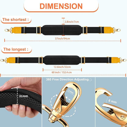 ZINZ 60" Universal Strap with Ultra-thick Fixed Breathable Pad - Adjustable Heavy-duty Shoulder Strap for Laptop, Crossbody Luggage, Gym Bag, Camera Bag and More - Black, Yellow