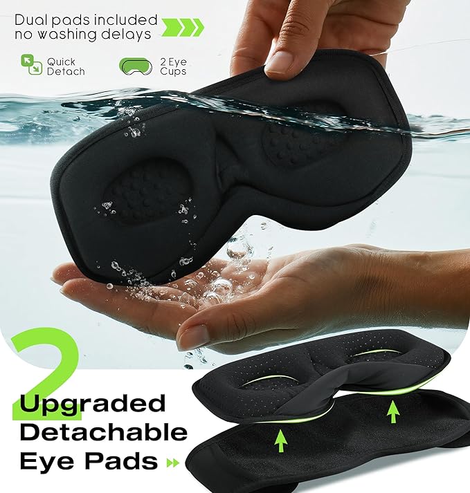 MUSICOZY Sleep Headphones with Bluetooth 5.4 Sleep Mask, Removable 3D Eye Cups for Zero Pressure Comfort, Wireless Bluetooth Eye Mask for Sleeping with Timer