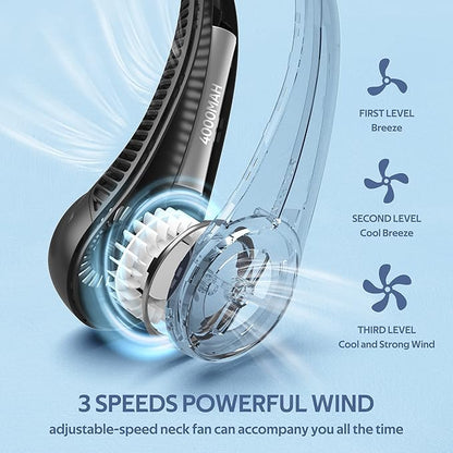 Portable Neck Fan, Hands Free Bladeless, 360° Cooling Personal Fan,Wearable Quiet Fan for Outdoor Indoor, Birthday Gifts for Men Women Mom Dad, 4000mAh Battery USB Rechargeable, 3-Speeds( Black)