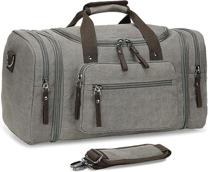 Expandable Canvas Duffel 50cm-58cm, Sturdy Zipper and Reinforced Handles, Lightweight Carry-On Weekender Bag for 3-5 Day Trips, Gray
