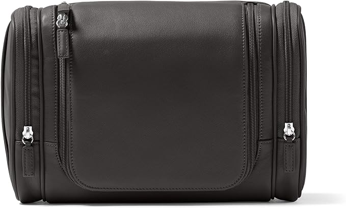 Leatherology Black Onyx Hanging Toiletry Kit – Full Grain Leather Travel Organizer with Hanger and Multiple Storage Compartments
