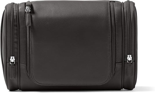 Leatherology Black Onyx Hanging Toiletry Kit – Full Grain Leather Travel Organizer with Hanger and Multiple Storage Compartments