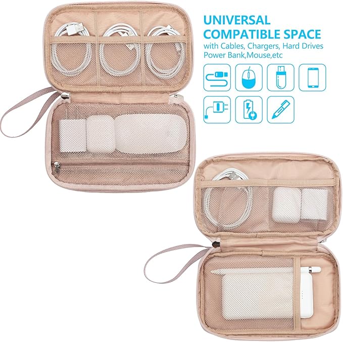 NISHEL Travel Cord Organizer Case, Double Layers Tech Electronic Bag, Essentials for Charger, Cable, Phone, Flash drive, Medium, Aegean-Blue