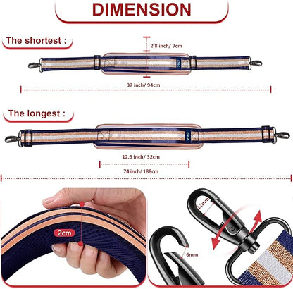 ZINZ 74" Shoulder Strap with Fixed Pad and Dual Balanced Buckles，Blue Gold Jacquard