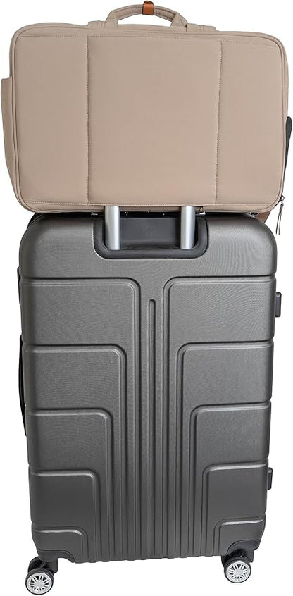 Joan & David 18" Travel Weekender Overnight Gym Duffel Bag, Includes Front Zip Pocket, Interior Zip, Zippered Shoe Pocket, Adjustable Straps with TSA Approved Bottles (Taupe)