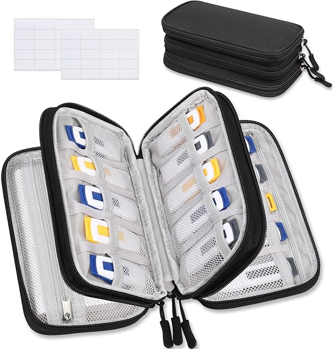 Lacdo USB Flash Drive Case, USB Case Organizer Thumb Drive Holder Portable Storage Bag Large Capacity for SanDisk/Samsung Flash Drives Jump Drive Memory Stick, SD Card, Cables, with Labels, Black