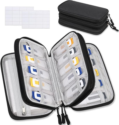 Lacdo USB Flash Drive Case, USB Case Organizer Thumb Drive Holder Portable Storage Bag Large Capacity for SanDisk/Samsung Flash Drives Jump Drive Memory Stick, SD Card, Cables, with Labels, Black