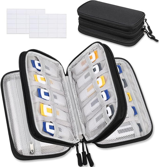 Lacdo USB Flash Drive Case, USB Case Organizer Thumb Drive Holder Portable Storage Bag Large Capacity for SanDisk/Samsung Flash Drives Jump Drive Memory Stick, SD Card, Cables, with Labels, Black