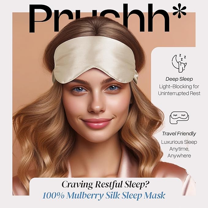 Silk Sleep Mask - Luxurious 100% Pure Mulberry Silk Eye Mask for Restful Sleep and Travel, Hypoallergenic, Cooling, Total Blackout, Adjustable for Women & Men (Champagne Gold)