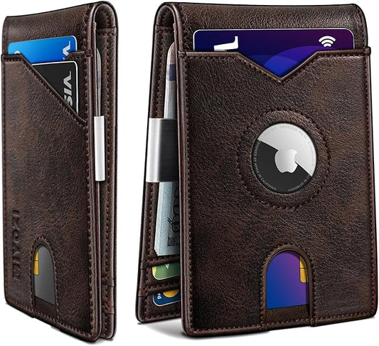 Airtag Wallet for Men,with Money Clip 11 Cards Slim Front Pocket Leather RFID Blocking Wallet with Gift Box