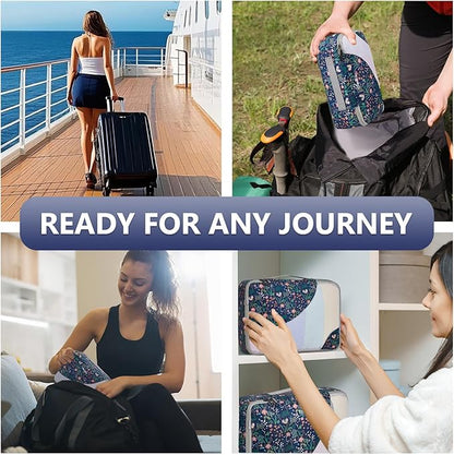 8 Set Packing Cubes for Travel,Gifts for Women Mom,Anti-Tearing Suitcase Organizer for Luggage with Shoe & Hanging Toiletry Bag,Vacation Essentials & Accessories for Cruise Ship,Dark Blue Floral