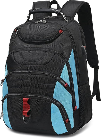 Boavan Laptop Backpack for men, 17.3 inch Laptop Bag with USB Port, Waterproof Travel Work Backpack Purse, Anti-Theft Teacher Nurse Doctor Casual Bookbags Office Business backpack，Black&Sky Blue