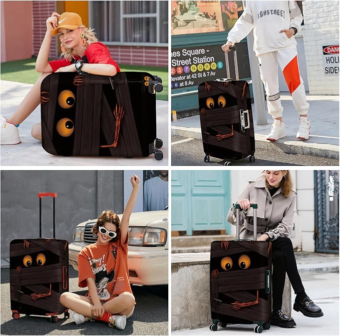ANNA QUEEN Mummy Halloween Luggage Cover, Fun Skeleton Design, Stretchable & Washable Travel Sleeve for 20-34 Inch Luggage