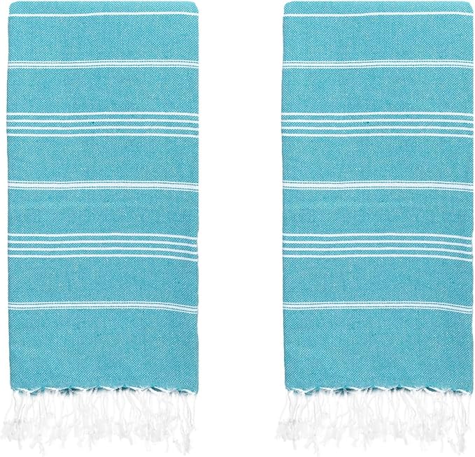 Turkish Beach Towels, Pack of 2 | Oversized, Quick Dry, Sand Free | 100% Cotton, Large 38x71 Towels for Beach, Pool, Travel | Ultra-Soft, Compact, and Absorbent | Teal
