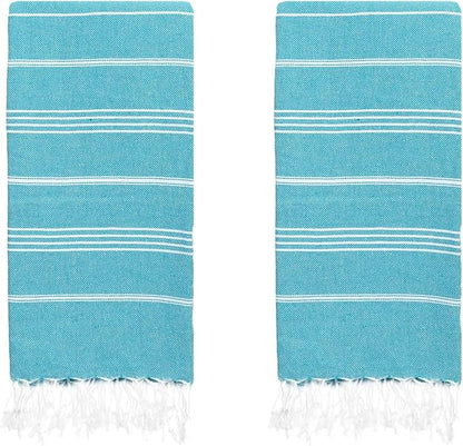 Turkish Beach Towels, Pack of 2 | Oversized, Quick Dry, Sand Free | 100% Cotton, Large 38x71 Towels for Beach, Pool, Travel | Ultra-Soft, Compact, and Absorbent | Teal