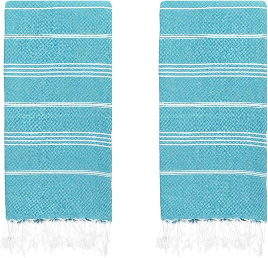 Turkish Beach Towels, Pack of 2 | Oversized, Quick Dry, Sand Free | 100% Cotton, Large 38x71 Towels for Beach, Pool, Travel | Ultra-Soft, Compact, and Absorbent | Teal