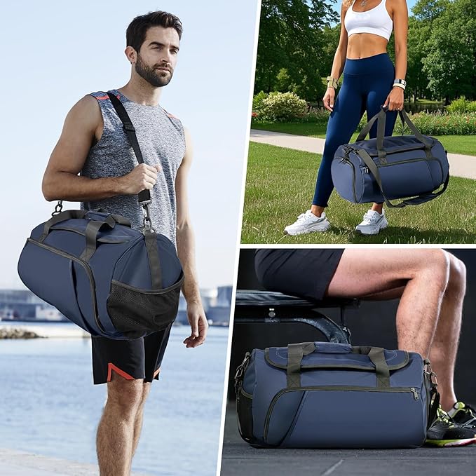 Gym Bag for Men Women With Shoe Compartment & Wet PocketWater Resistant Sports Gym Bag 、shoulder bag、messenger bag Carry On Duffel Bag forWeekend Overnight Traveling (blue)