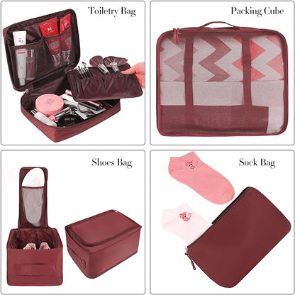 BAGAIL 8 Set Packing Cubes Luggage Packing Organizers for Travel Accessories-Wine Red