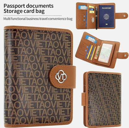 Passport Holder Wallet Bag with AirTag Holder, Card Slots and Passport Solt Ticket Cash Solt, Photo Solt Sim Card Pen Slot.Brown
