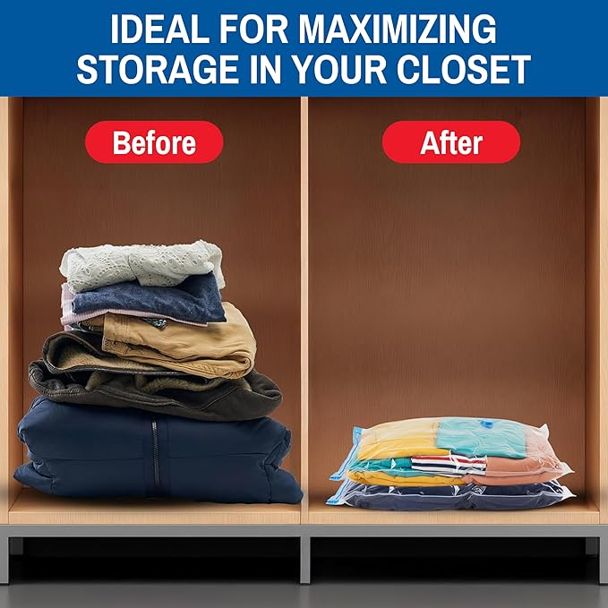 10 Pack Small Vacuum Storage Bags for Comforters, Blankets & Clothes – Vacuum Sealed Compression Bags with Hand Pump – Space Saver Storage Bags for Bedding, Moving, Travel & Organization