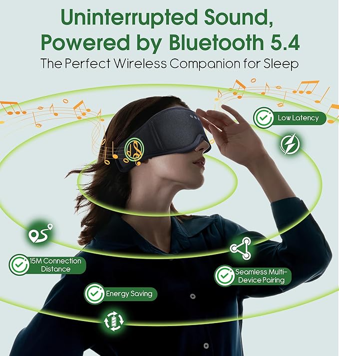 LC-dolida 2 Pack Bluetooth Sleep Mask, Bamboo Cotton 3D Blackout Contoured Bluetooth Sleep Headphones, Sleeping Eye Mask with 5.4 Bluetooth Headphones, Eye Sleep Mask for Side Sleepers, Black