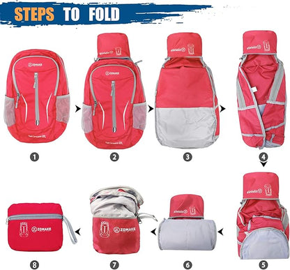 ZOMAKE Ultra Lightweight Packable Backpack 25L, Foldable Hiking Backpacks Water Resistant Small Folding Daypack for Travel(Red)