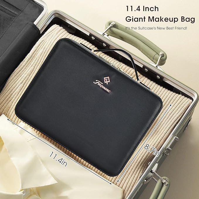 11.4 Inch Extra Large Makeup Bag with LED Lighted Mirror Leather Cosmetic Train Case Light up Mirror Portable Makeup Artist Storage Bag with Dividers Makeup Brush Holder Vanity Black