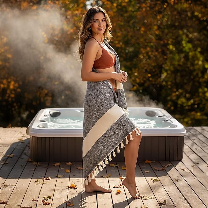 Bazaar Anatolia Turkish Beach Towel – 100% Cotton, Quick Dry, Lightweight and Sand Free – Perfect for Bathroom, Travel, Yoga, Camping, Oversized 71x39 inches - Diamond Black