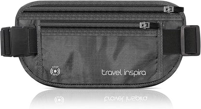 travel inspira Travel Money Belt with Slim Anti-Theft RFID Blocking Passport Holder for Travel Concealed under Clothes for Ultimate Protection of Credit Cards, Cash, Passport & Documents, Black