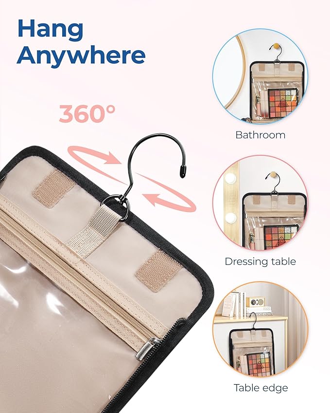 BAGSMART Hanging Travel Toiletry Bag, Large Capacity Water-resistant Cosmetic Organizer with Handle for Brushes Accessories, Black