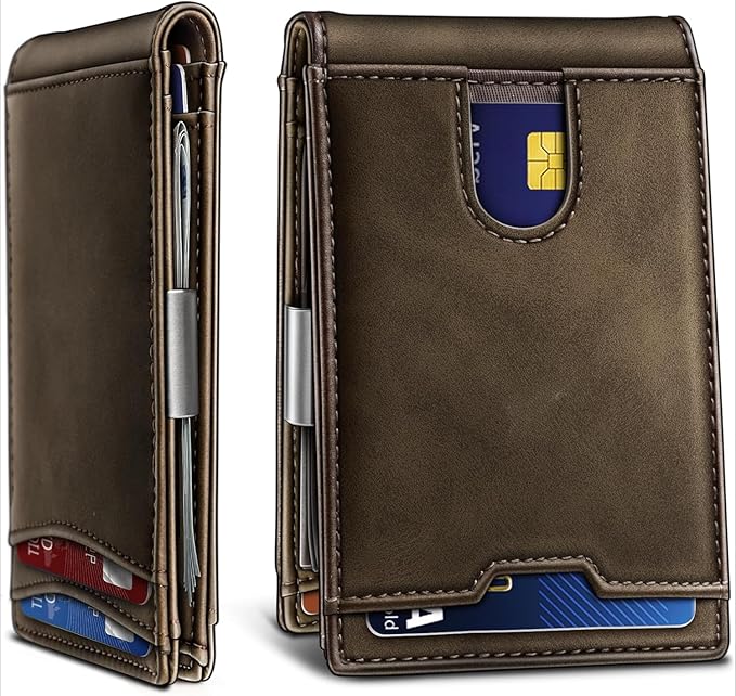 Genuine Leather Wallet for Men, Slim Bifold RFID Blocking with Zipper Coin Pocket, Minimalist Design for Travel and Daily Use (Coffee)