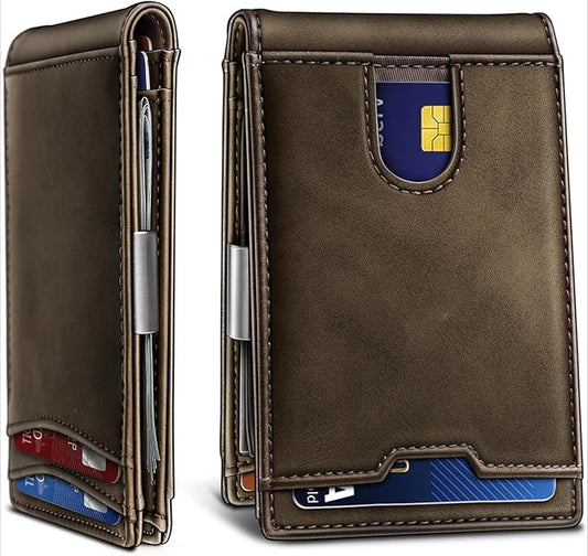 Genuine Leather Wallet for Men, Slim Bifold RFID Blocking with Zipper Coin Pocket, Minimalist Design for Travel and Daily Use (Coffee)