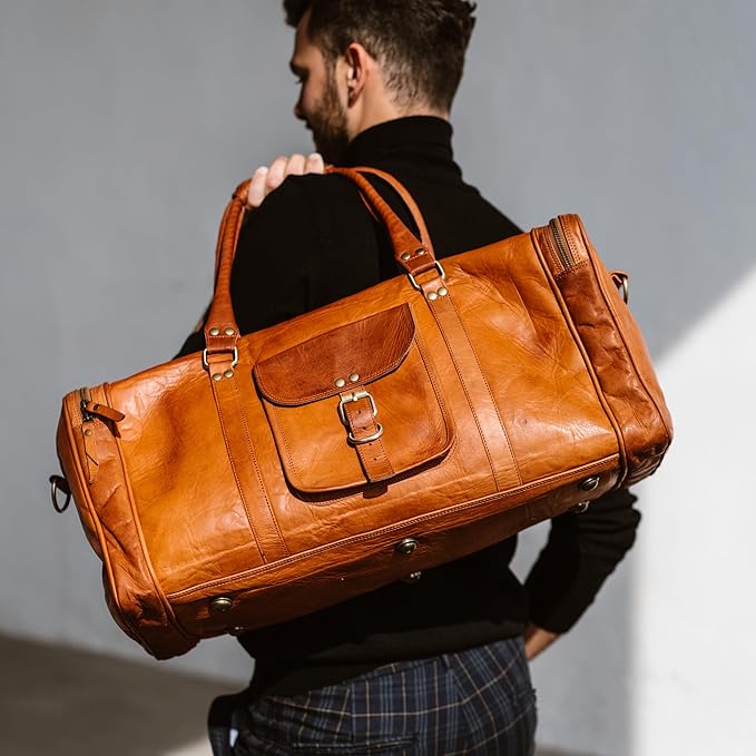 Berliner Bags Vintage Genuine Leather Duffle Bag New York L for Travel or the Gym, Weekender, Travel Bag, Overnight Bag for Men and Women - Brown