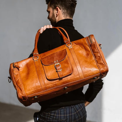 Berliner Bags Vintage Genuine Leather Duffle Bag New York L for Travel or the Gym, Weekender, Travel Bag, Overnight Bag for Men and Women - Brown