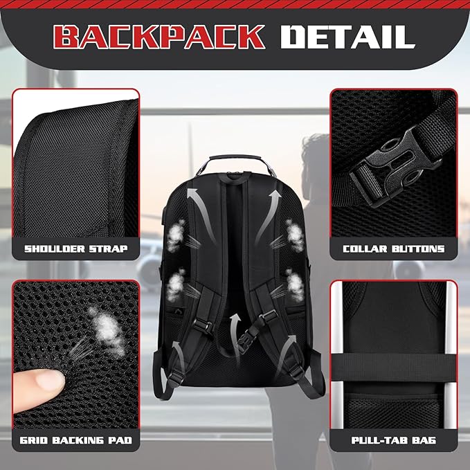 Large Travel Backpack, 50L Laptop Backpack for Men 17.3 Inch, TSA Approved, Heavy Duty with USB Charging, Anti Theft for College Business Work, Red