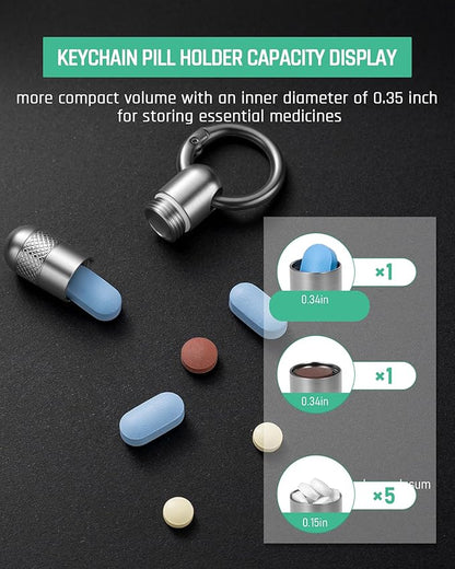 TISUR Small Keychain Pill Holder, Titanium Pill Case Waterproof Pill Fob for Travel Purse Pocket, Portable Pill Container Box Pill Organizer Tube (Upgrade Tiny 2pcs)