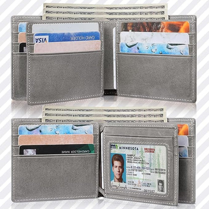 Mens Wallet Bifold Genuine Leather RFID Blocking Wallet for Men with 1 ID Windows 13 Card Holders 2 cash pockets 1 Gift Box