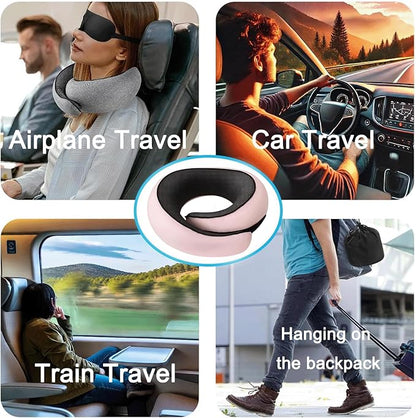 Benebou Travel Neck Pillow for Airplanes, 100% Pure Memory Foam Travel Pillow, 360° Support Ergonomic Design, Portable Airplane Pillow with Washable Cover, Perfect for Airplanes, Car & Office (Pink)