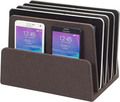 MobileVision Multi Device Stand & Organizer for Smartphones, Tablets and Laptops, Executive Dark Brown, 5 Slots