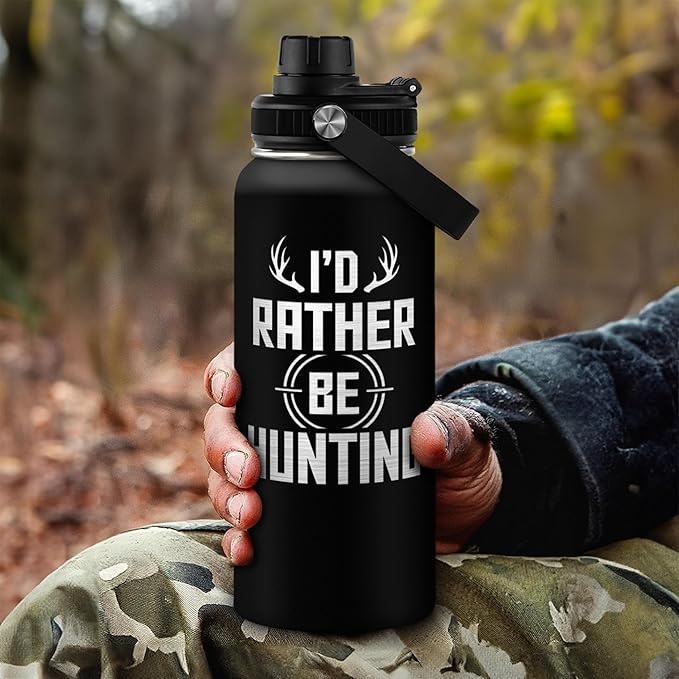 I'd Rather Be Hunting Stainless Steel Insulated Bottle - 32oz with Straw Lid - Hunting Gifts for Men, Dad, Husband, Papa; Perfect for Birthday, Christmas, Father's Day