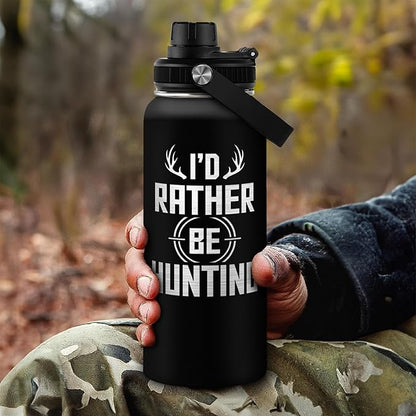 I'd Rather Be Hunting Stainless Steel Insulated Bottle - 32oz with Straw Lid - Hunting Gifts for Men, Dad, Husband, Papa; Perfect for Birthday, Christmas, Father's Day