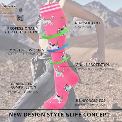 fenglaoda Compression Socks Women Men 6 Pairs, Knee High Best Support Circulation Socks for Running, Travel, Flight, Nurse