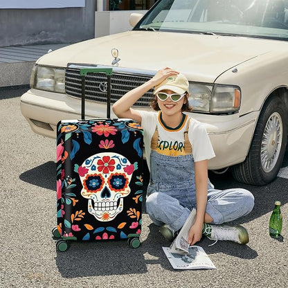 ANNA QUEEN Halloween Skulls Travel Luggage Cover Suitcase Protector Suitcase Cover Halloween Decorations Anti-Scratch,Stretchable Bag Cover Washable Durable Polyester