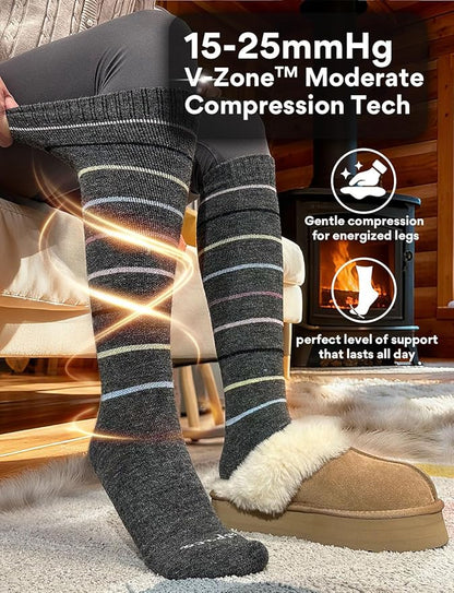 Alpaca Wool Heavyweight Knee High Compression Socks, Thick Winter Thermal Warm Soft Circulation Travel Flying