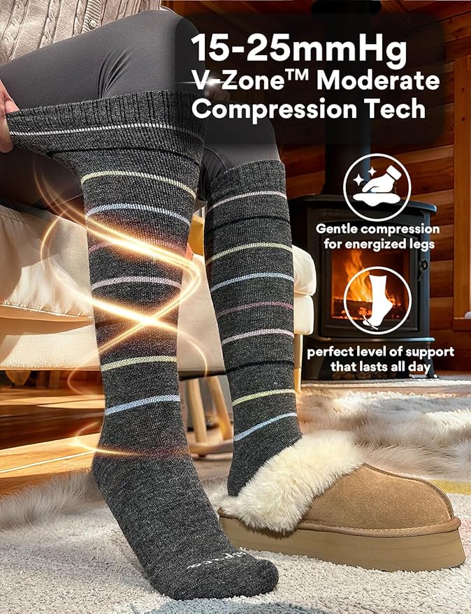 Alpaca Wool Heavyweight Knee High Compression Socks, Thick Winter Thermal Warm Soft Circulation Travel Flying
